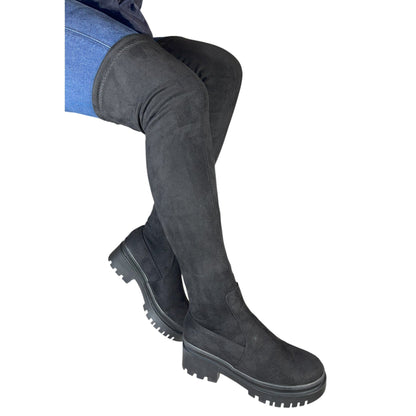 Bota plataforma mujer caña alta stresh gamuza negra – Ref. Celeste Strong