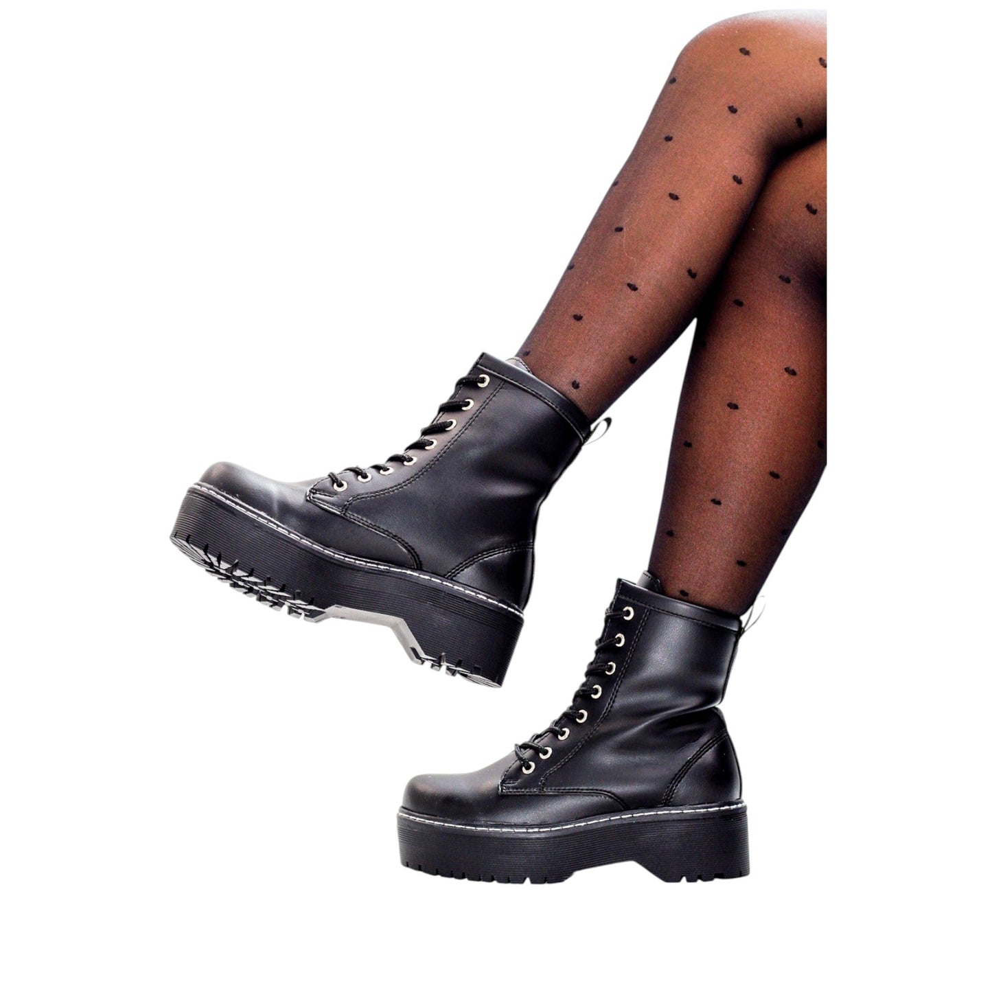BOTA DR MARTEENS PLATAFORMA Y CORDON BASE CUERO NEGRO