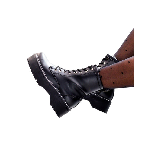BOTA DR MARTEENS PLATAFORMA Y CORDON BASE CUERO NEGRO