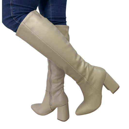 Bota media caña Beige acabado tipo cuero Luna Puntuda