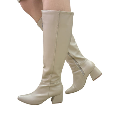 Bota media caña Beige acabado tipo cuero Luna Puntuda 51/2