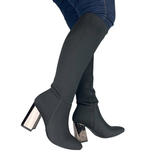 Bota media caña Negro licra stretch Luna Puntuda