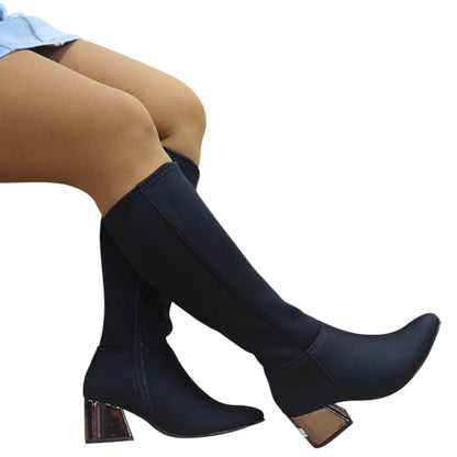 Bota media caña Negro licra stretch Luna Puntuda 51/2