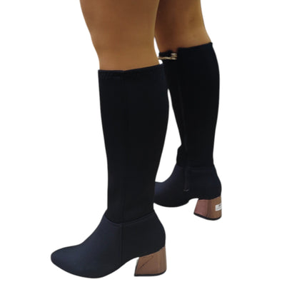 Bota media caña Negro licra stretch Luna Puntuda 51/2