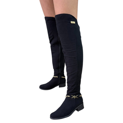 Bota alta caña extralarga tacón 3.5 negro gamuza – Ref. Mafe