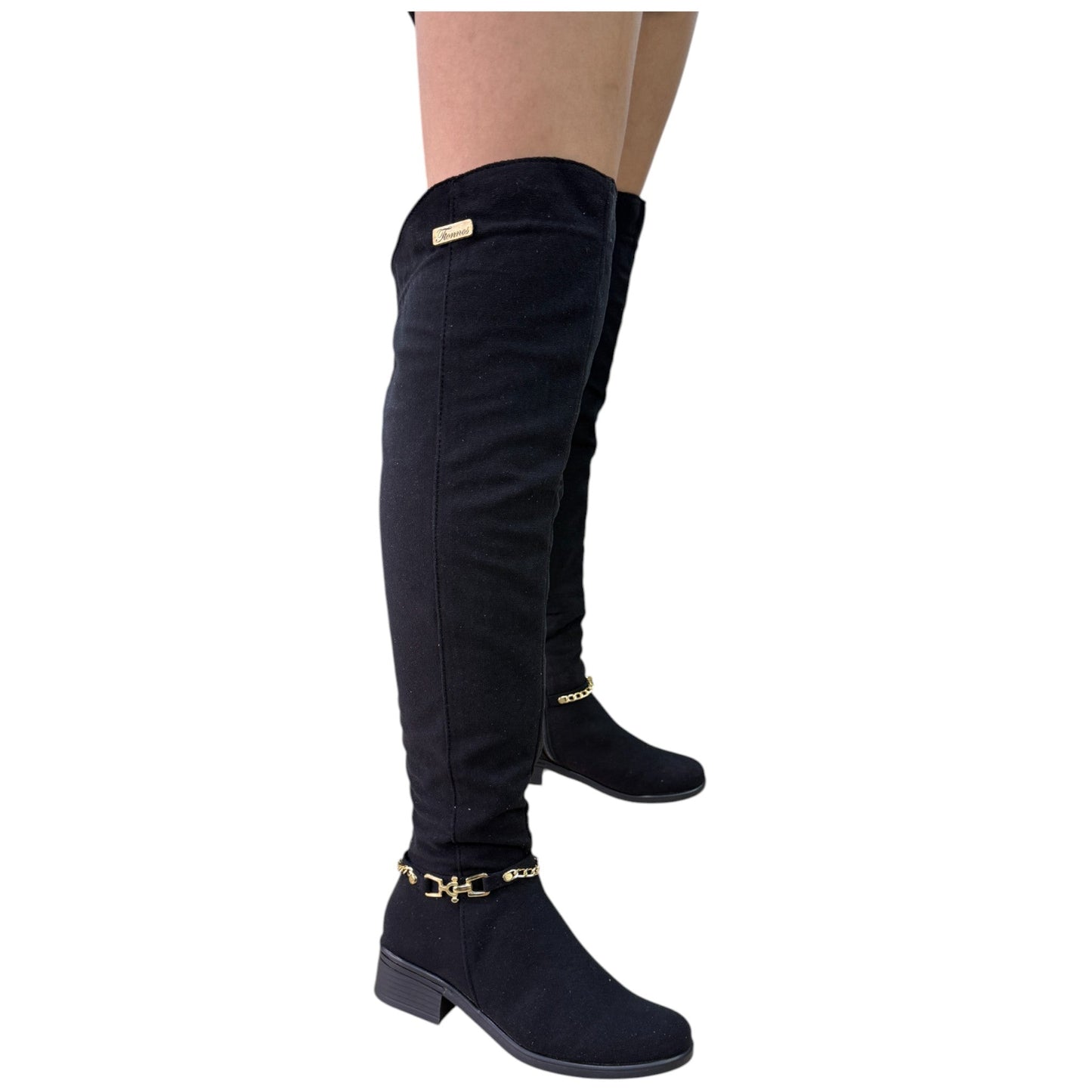 Bota alta caña extralarga tacón 3.5 negro gamuza – Ref. Mafe