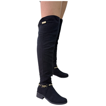 Bota alta caña extralarga tacón 3.5 negro gamuza – Ref. Mafe