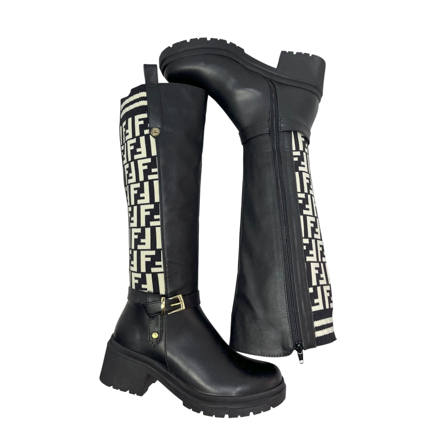 Bota media caña Negro acabado tipo cuero Mery