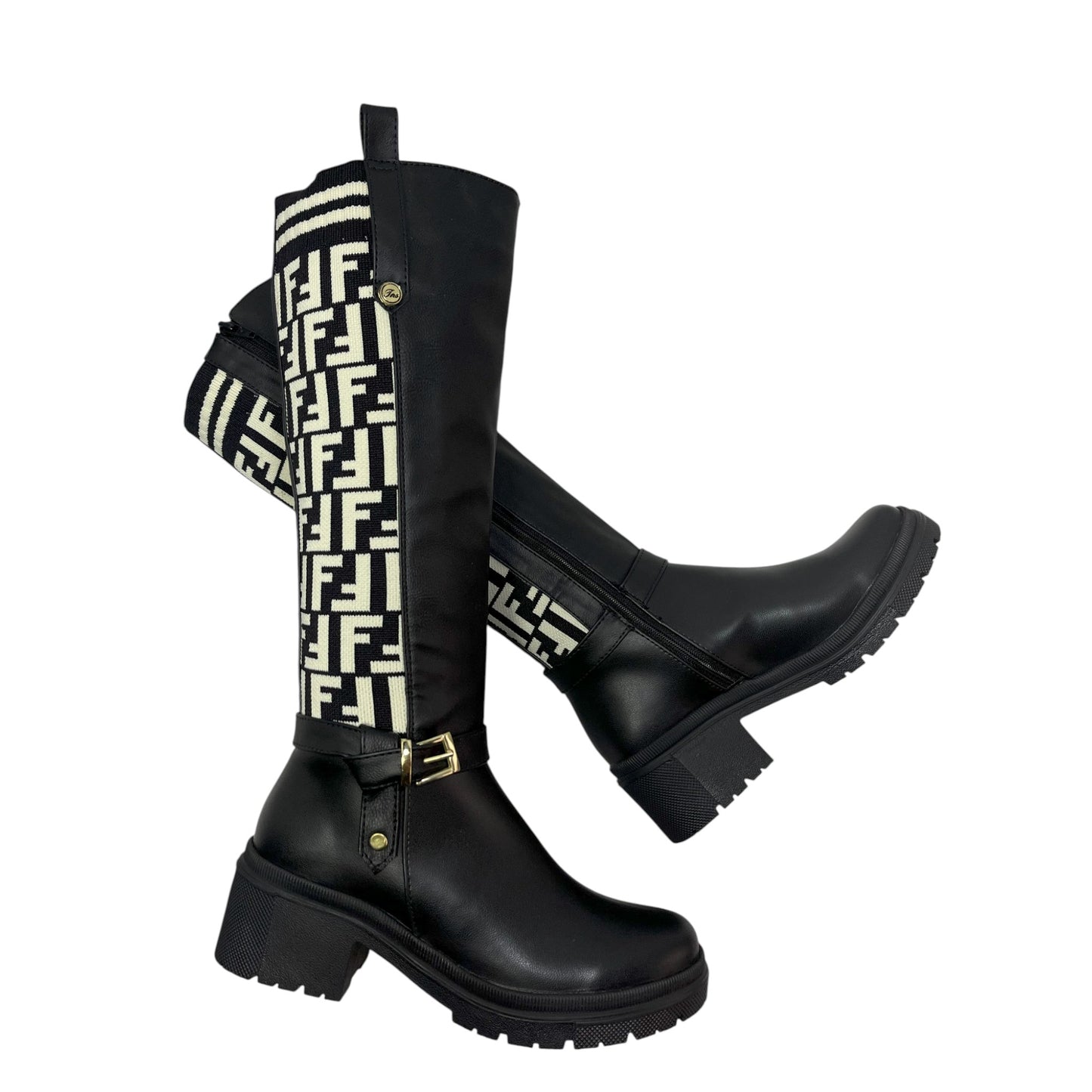 Bota media caña Negro acabado tipo cuero Mery