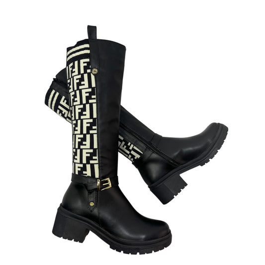 Bota media caña Negro acabado tipo cuero Mery