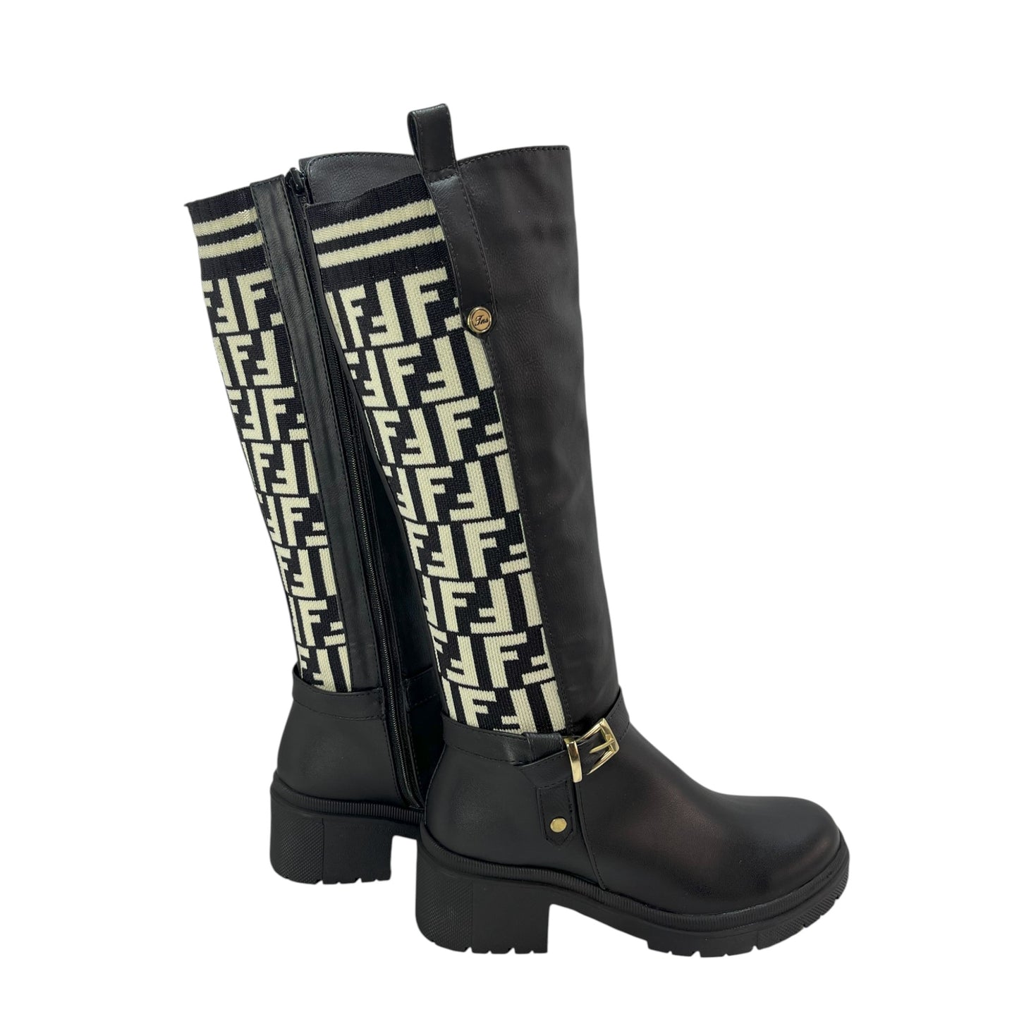 Bota media caña Negro acabado tipo cuero Mery