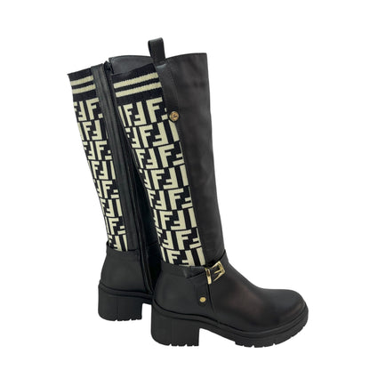 Bota media caña Negro acabado tipo cuero Mery