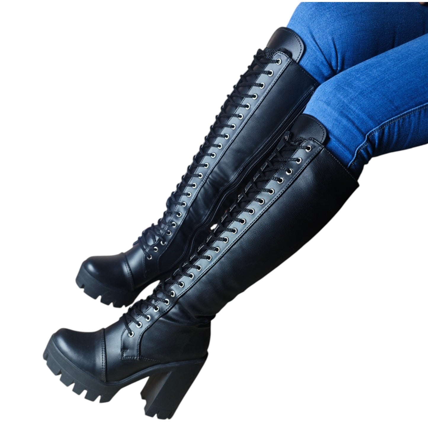 Bota caña alta Negra acabado tipo cuero Militar 7.5