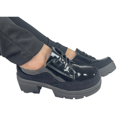 Zapato PLANO Negro charol y gamuza Oxford