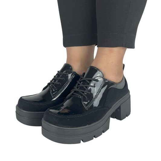 Zapato PLANO Negro charol y gamuza Oxford
