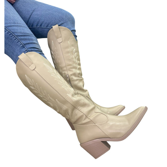 Bota media caña Beige acabado tipo cuero Texana