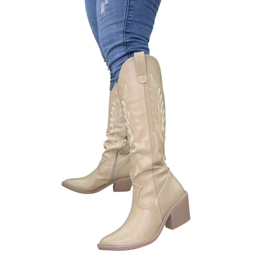 Bota media caña Beige acabado tipo cuero Texana
