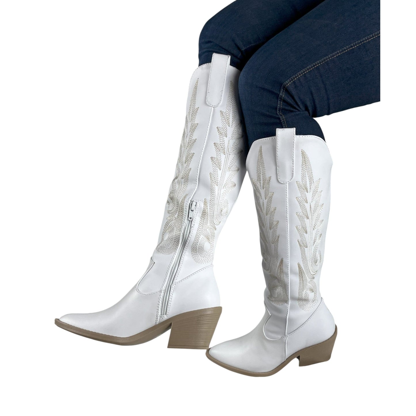 Bota media caña Blanco acabado tipo cuero Texana Base Cuero Blanco