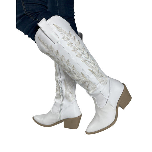 Bota media caña Blanco acabado tipo cuero Texana Base Cuero Blanco