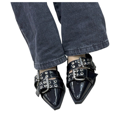 Zapato Gala Negro Charol – Punta Fina, Talón Descubierto