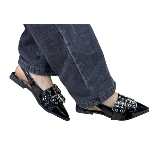 Zapato Gala Negro Charol – Punta Fina, Talón Descubierto