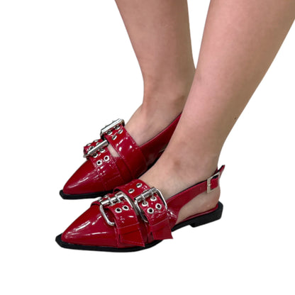 Zapato Gala rojo Charol – Punta Fina, Talón Descubierto